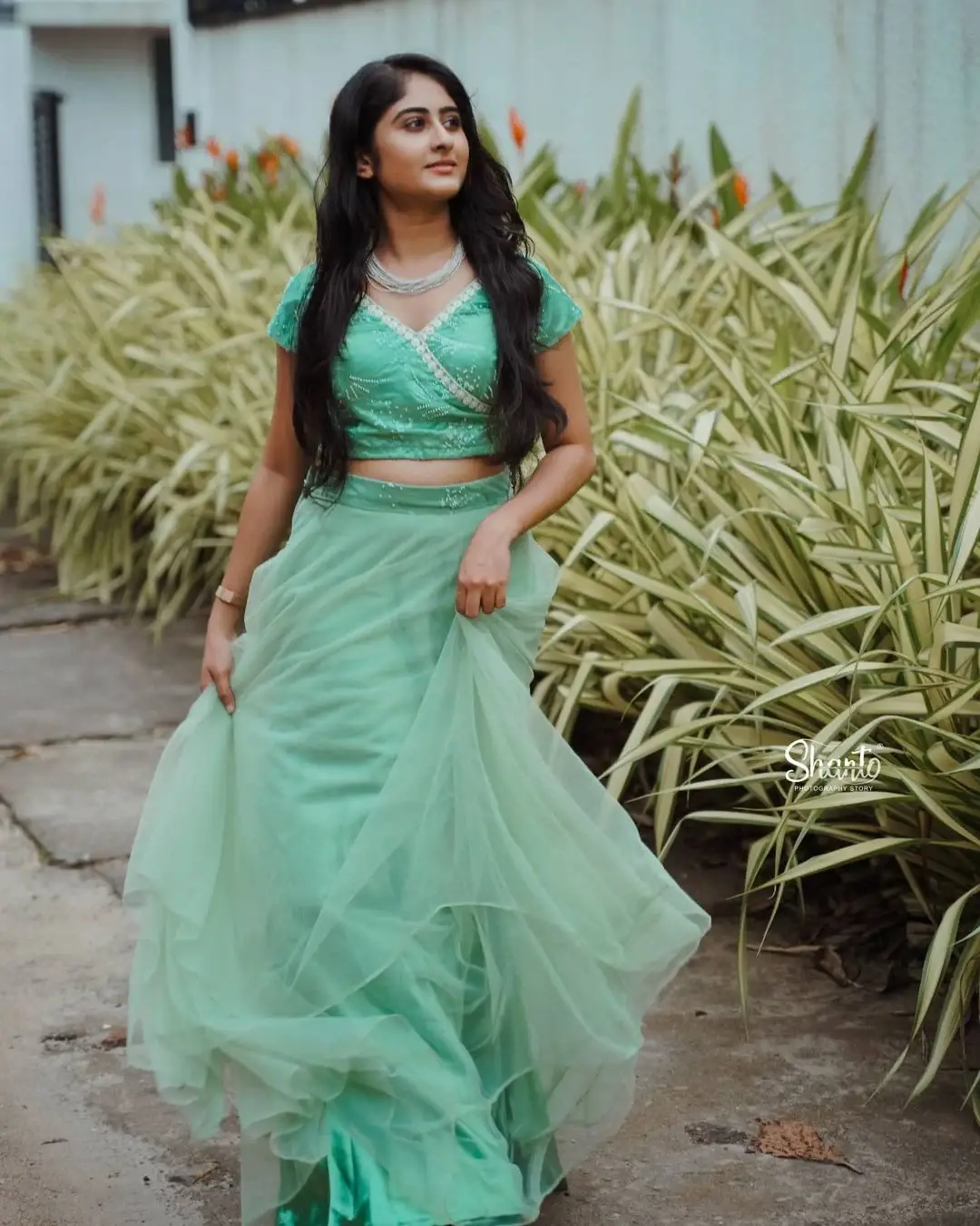 Zee Telugu TV Actress krishna Priya Nair in Green Dress